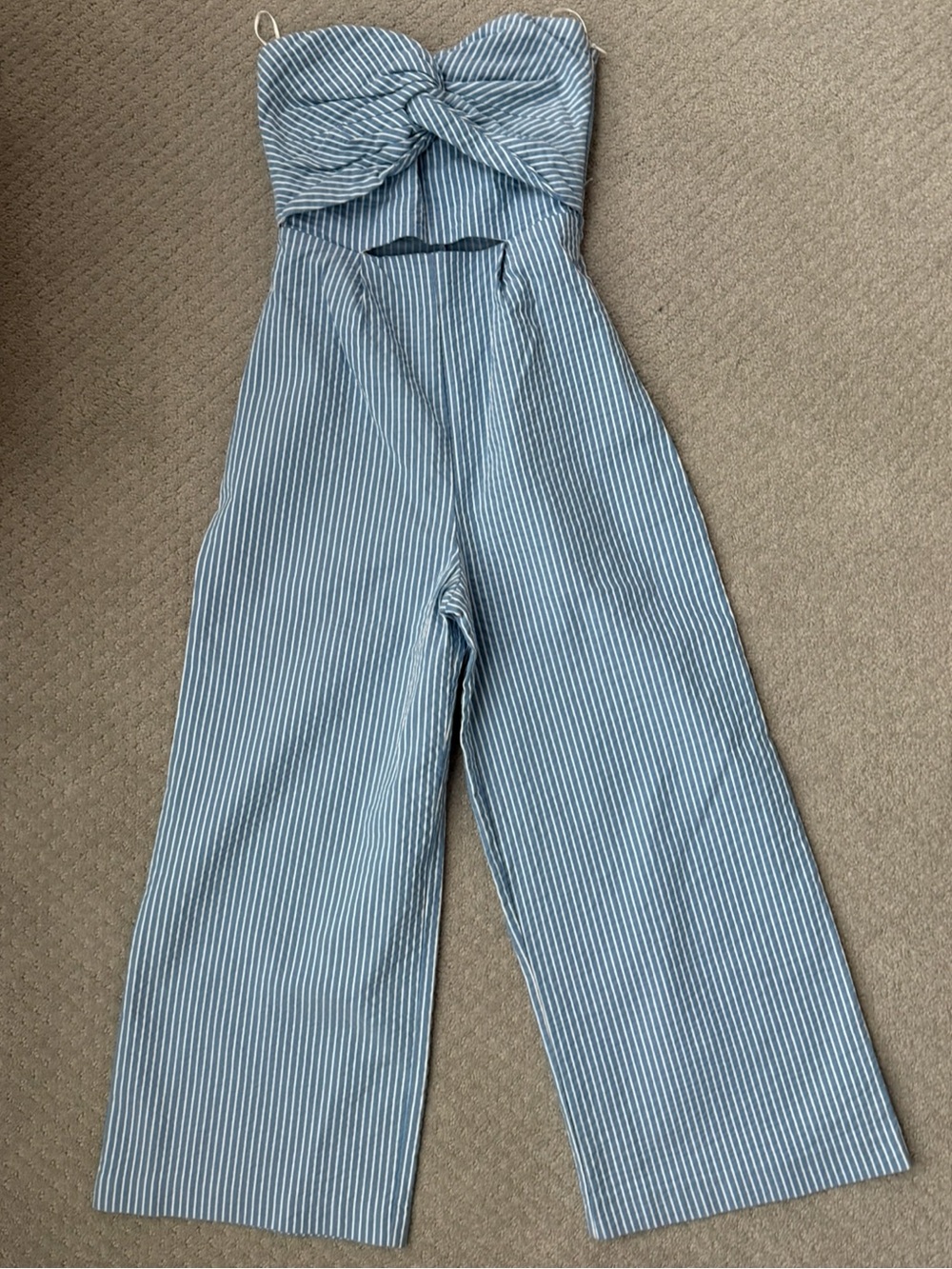 Zara Striped Light Blue Strapless Wide-Leg Jumpsuit - Picture 2 of 2